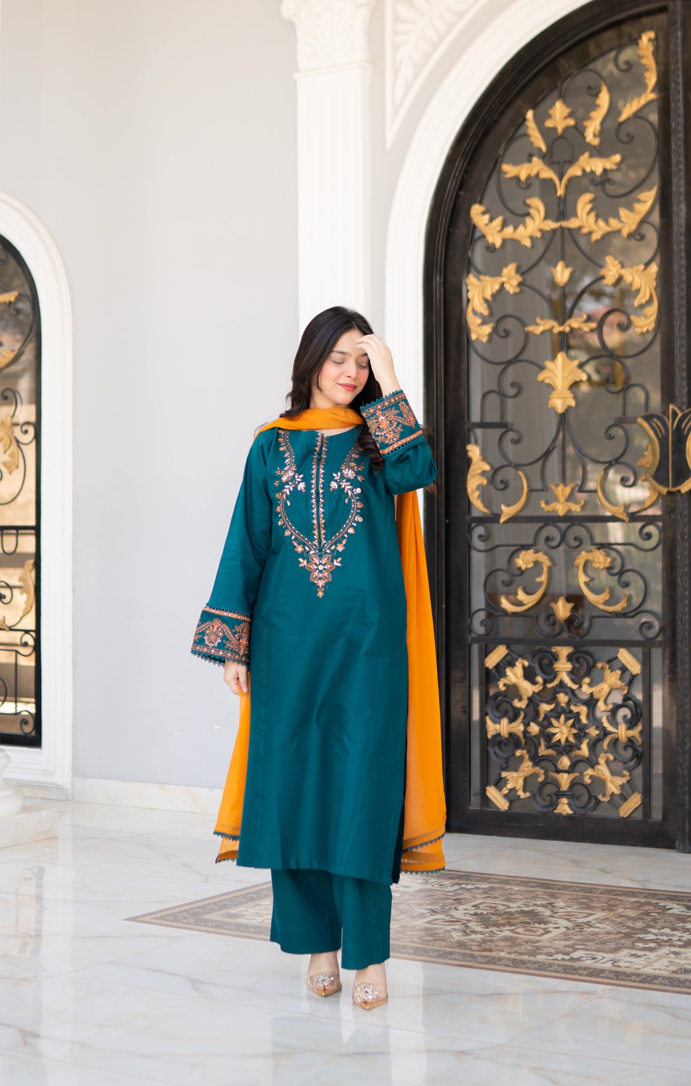 Teal Embroidered Suit