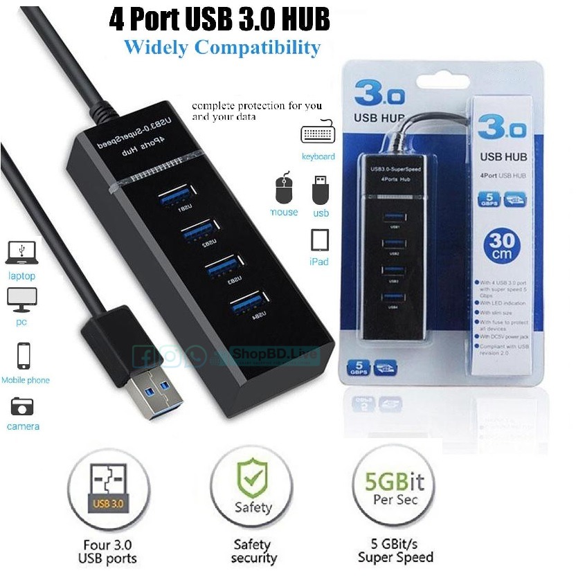 3.0 Hight Speed USB Hub 4 Port USB Hub Super Speed 5 Gbps LED Indication for PC Laptop Tablet