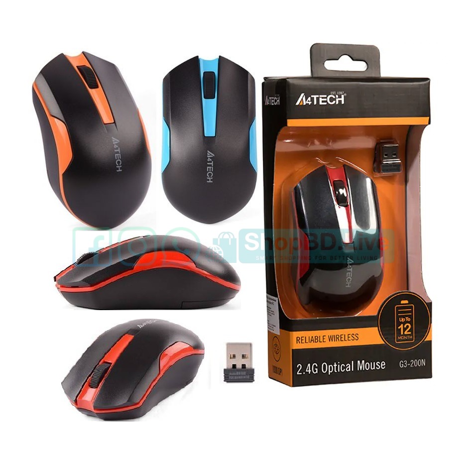 A4TECH G3-200N V-TRACK Wireless Mouse 2.4G Optical Mouse 1000 DPI 1200 DPI G3-200N G3-200NS