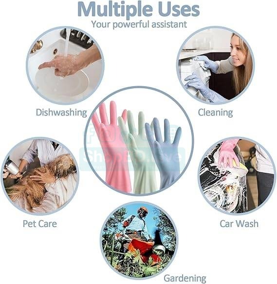 Reusable Waterproof Dishwashing Rubber Gloves with Velvet Lining Non-Slip Kitchen Cleaning Gloves (1 Pair) | Price in BD_img_1