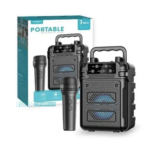 Wireless Portable Speaker With Mic (GTS-2333) Portable Rechargeable Wireless Bluetooth Speaker with FM Radio Wireless mic