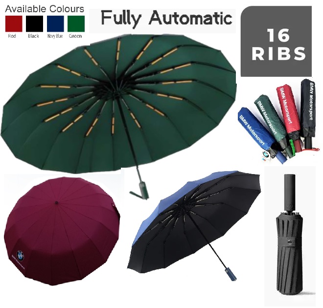 BMW Auto Open Close Umbrella 16 x 4 Ribs Fully Automatic Strong Wind Resistant Folding Umbrella