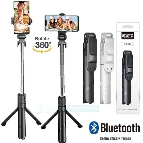 Stand XT-02 3-in-1 Bluetooth Selfie Stick & Mobile Tripod – 360° Rotatable Remote Selfie Stand | Price in BD_img_1