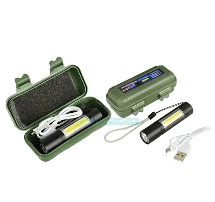 Rechargeable Mini Torch Light with COB LED & Zoom Flashlight | Price in BD_img_1