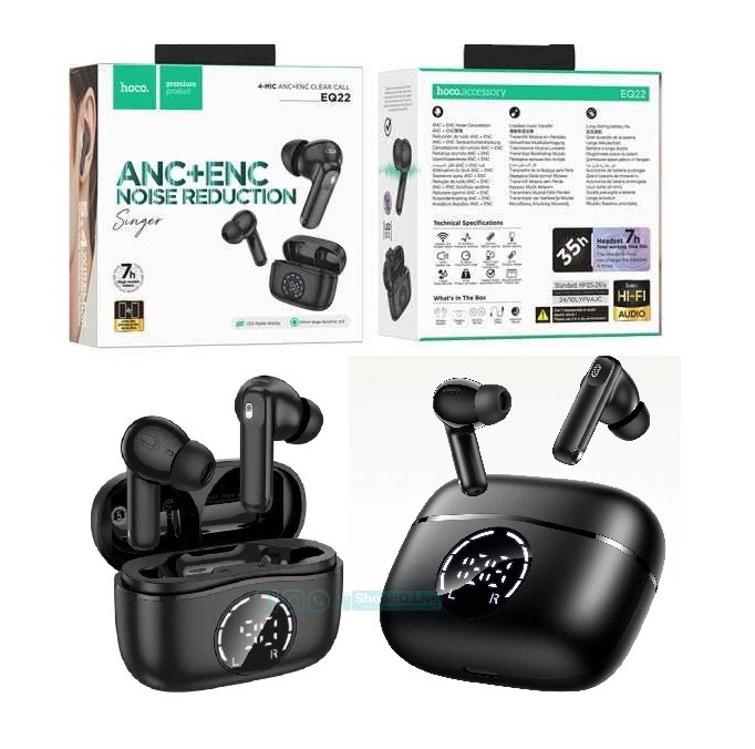 Hoco EQ22 Singer ANC+ENC True Wireless Earbuds | Bluetooth 5.4 | 13 mm Drivers | 7 H Playback (6 H ANC) | LED Display Case | Touch Controls | IPX5 Sweat‑Resistant | Type‑C Charging