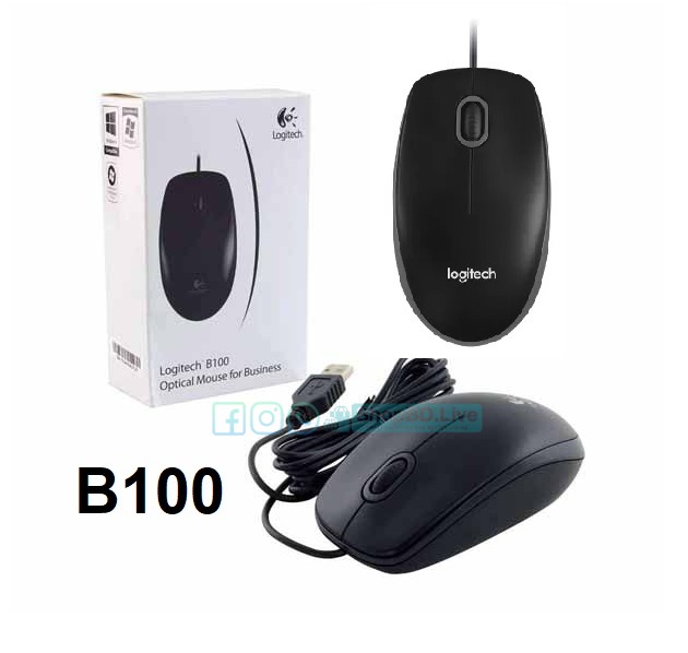 Logitech B100 Optical Wired USB Mouse, 3-Buttons, Optical Tracking, PC / Mac / Laptop - Black