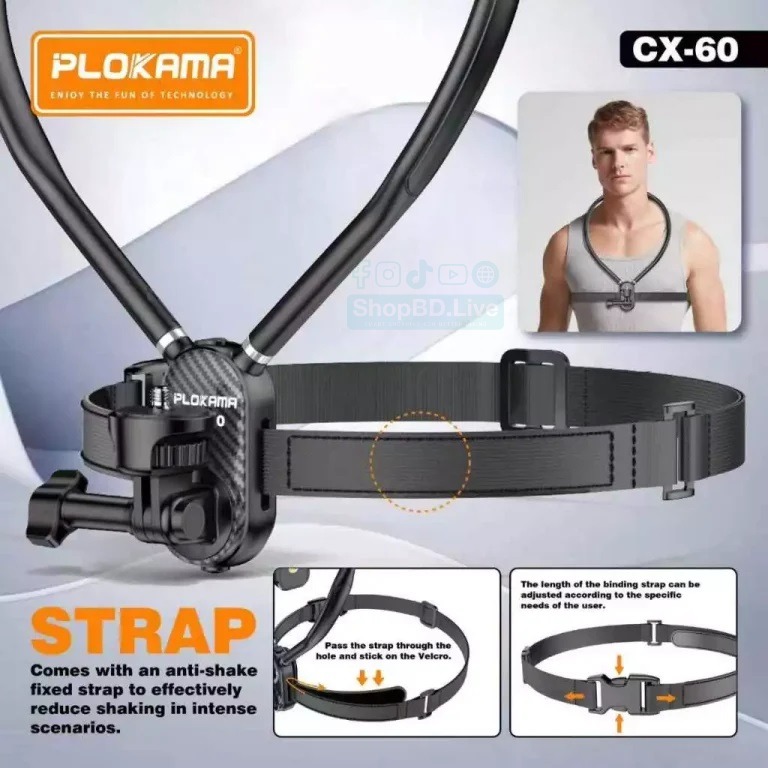 PLOKAMA CX-60 Neck Bracket Hands-Free Mount for Sports Camera & Smartphone | Price in BD_img_2