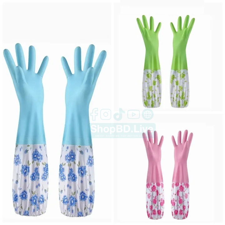 Reusable Waterproof Dishwashing Rubber Gloves with Velvet Lining Non-Slip Kitchen Cleaning Gloves (1 Pair) | Price in BD_img_4