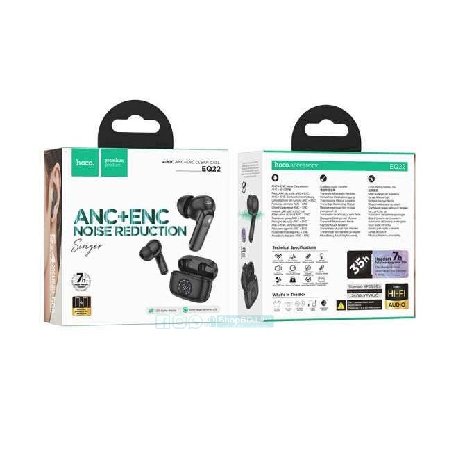 Hoco EQ22 Singer ANC+ENC True Wireless Earbuds | Bluetooth 5.4 | 13 mm Drivers | 7 H Playback (6 H ANC) | LED Display Case | Touch Controls | IPX5 Sweat‑Resistant | Type‑C Charging_img_2