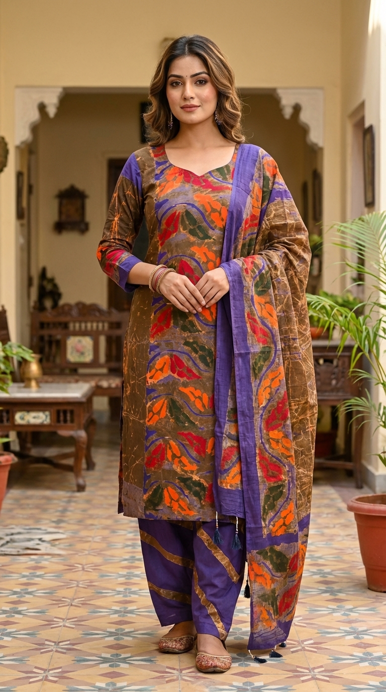 🌸 উচ্চমানের বেক্সসি বয়েল বাটিক থ্রি-পিস (সেলাই বিহীন )