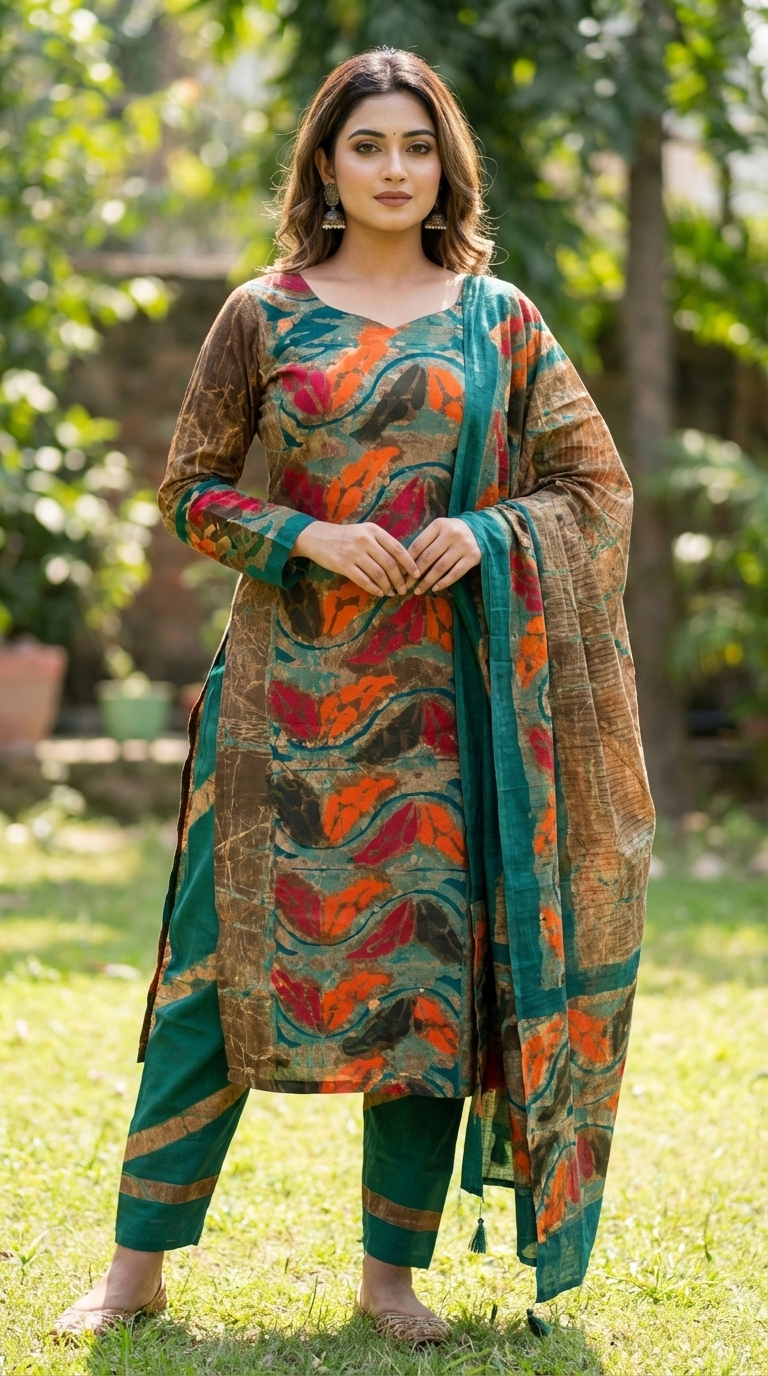 🌸 উচ্চমানের বেক্সসি বয়েল বাটিক থ্রি-পিস (সেলাই বিহীন )