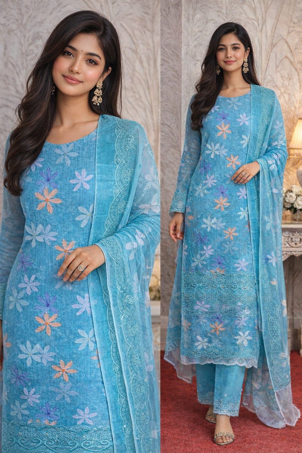 পিউর সুতি মার্শাল প্রিমিয়াম থ্রি পিস(Unstitched)  WhatsApp/IMO: 01716-593156 ( স্যালোয়ারে কোন কাজ নেই)