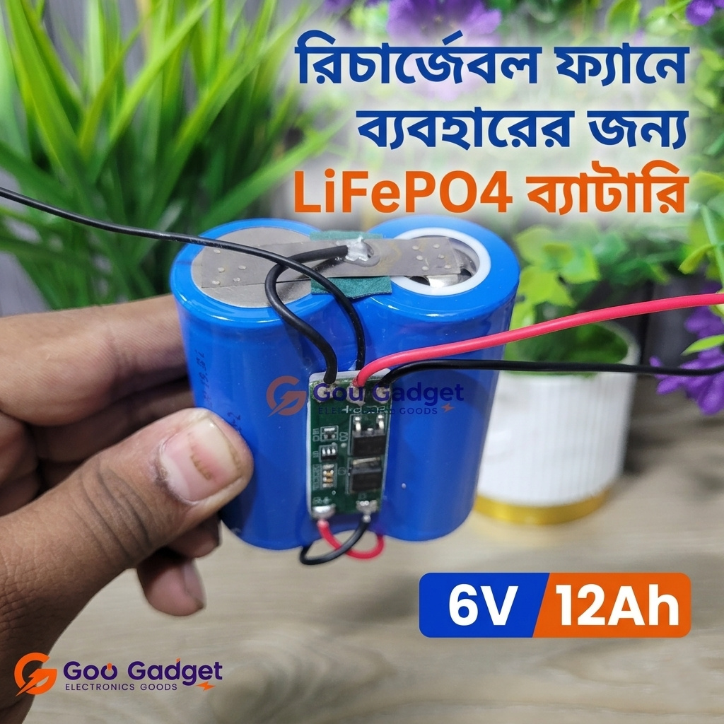 6V 6Ah LiFePO4 Battery Pack 32700 Cells 2S with 10A BMS for Rechargeable Fan_img_2