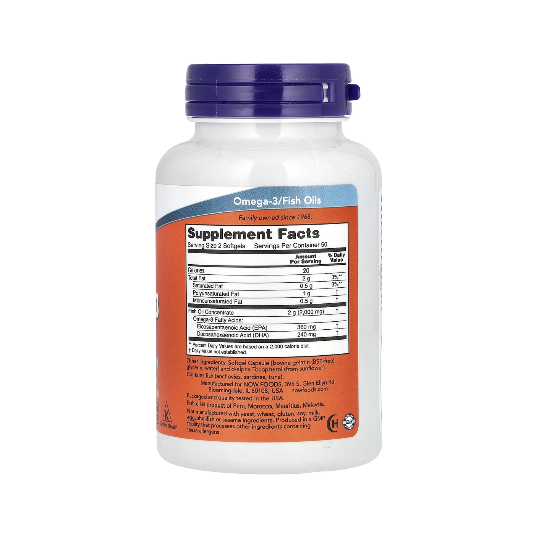NOW Omega-3 Fish Oil - Cardiovascular Support - 1000mg - 100 Softgel Capsules - Made in USA_img_1