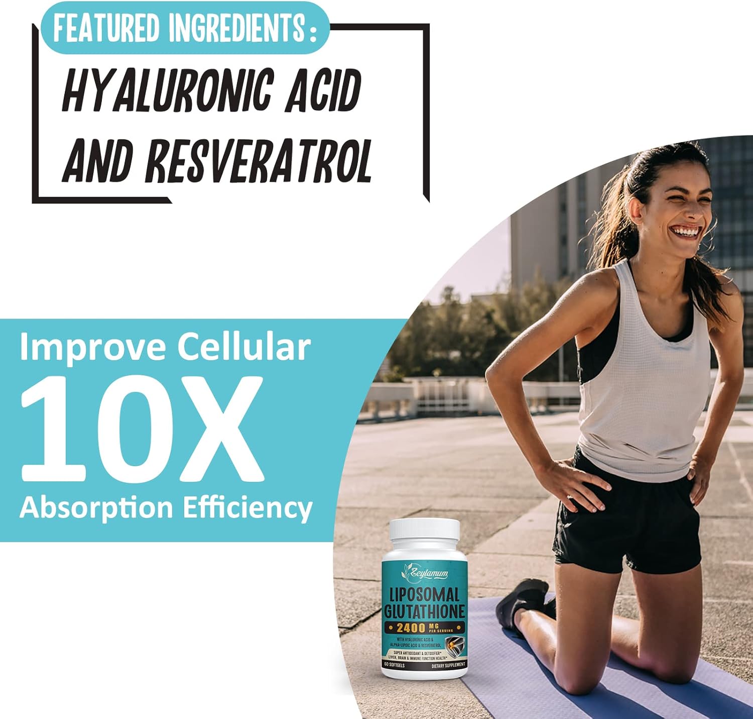 Zeylamum Liposomal Glutathione with Hyaluronic Acid 2400 mg - 60 Softgels - Made in USA_img_6