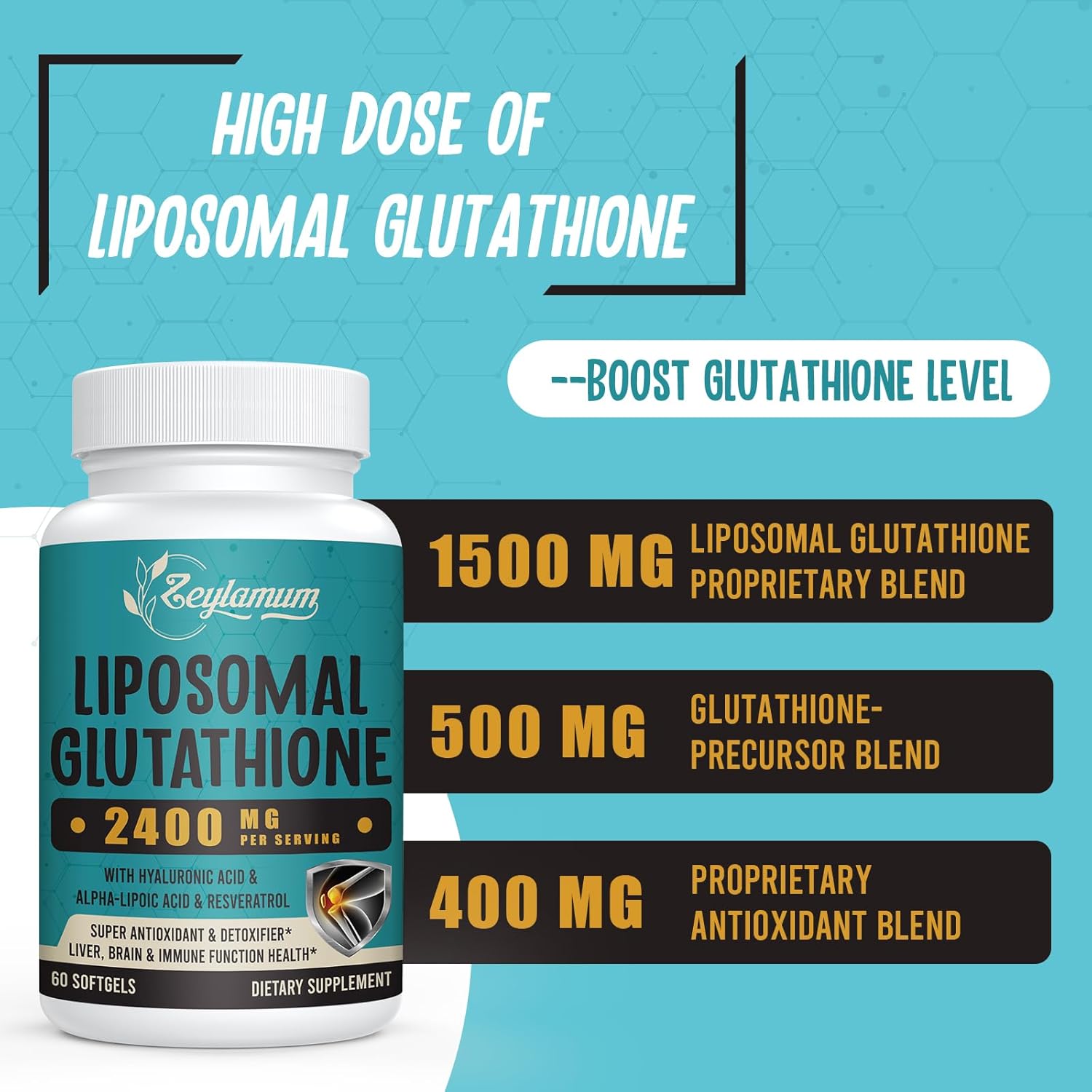 Zeylamum Liposomal Glutathione with Hyaluronic Acid 2400 mg - 60 Softgels - Made in USA_img_5