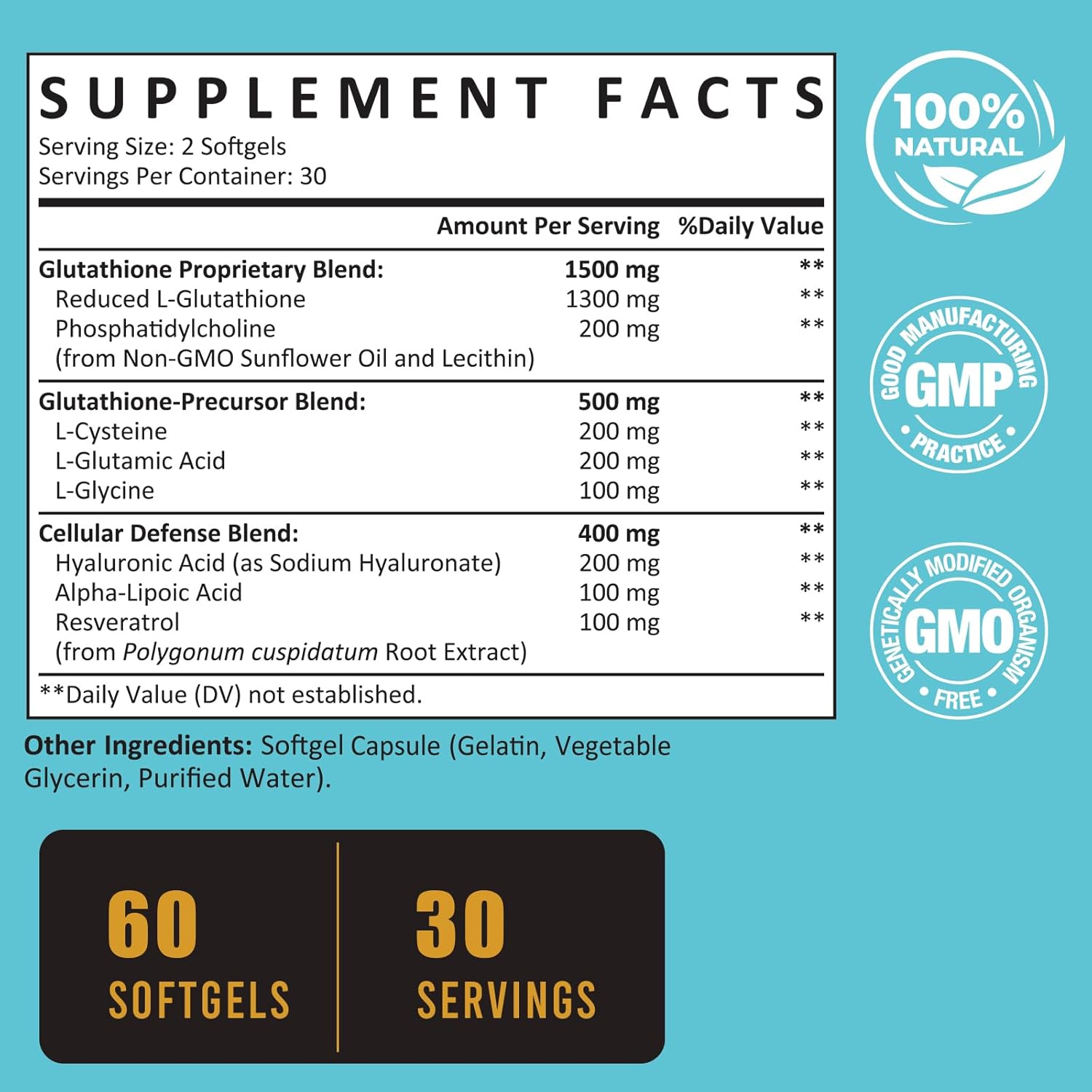 Zeylamum Liposomal Glutathione with Hyaluronic Acid 2400 mg - 60 Softgels - Made in USA_img_1