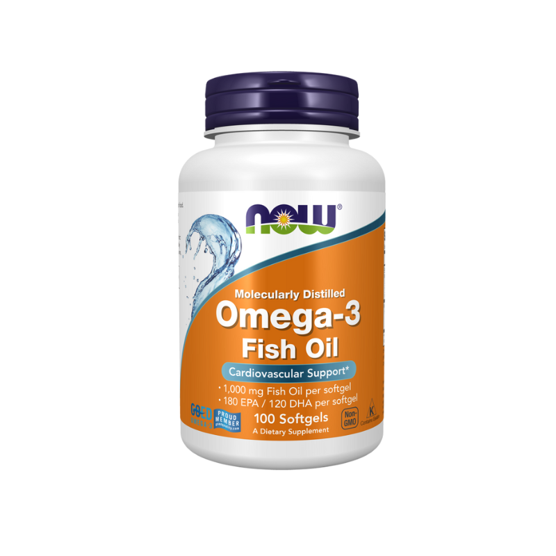 NOW Omega-3 Fish Oil - Cardiovascular Support - 1000mg - 100 Softgel Capsules - Made in USA