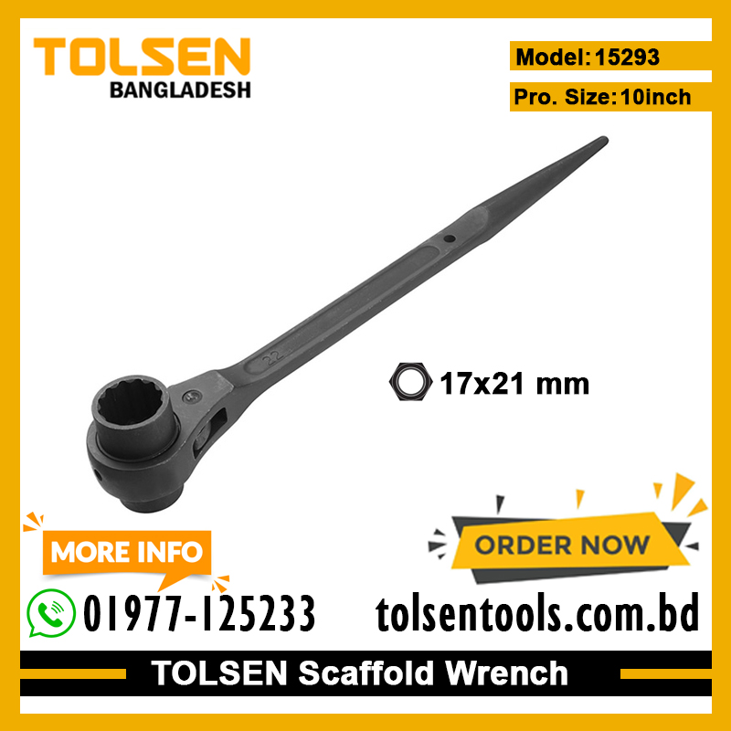 TOLSEN 15293 Scaffold Wrench, 17x21mm, Special Tool Steel, CrV 12-Point Socket, Black Finish | Model: 15293