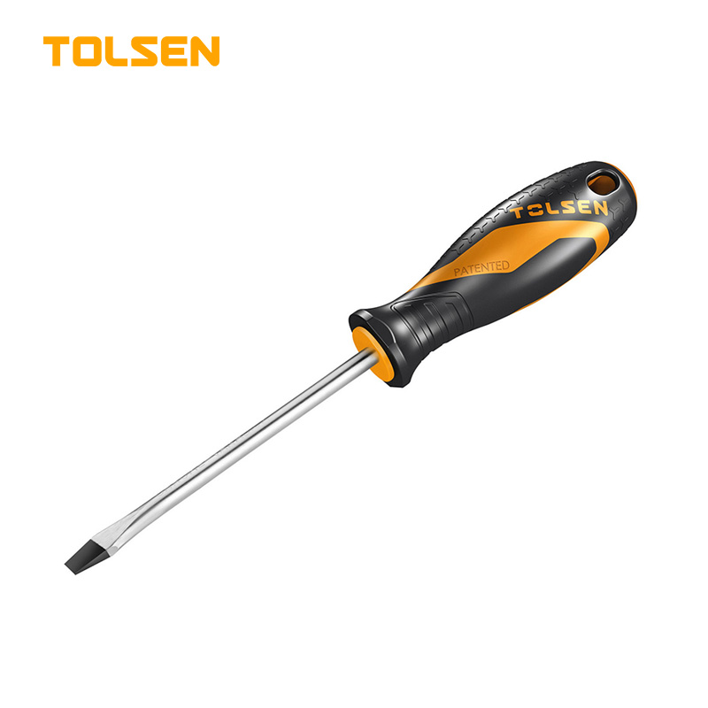 TOLSEN 20003 Flat Screwdriver, 5.5x100mm, CrV Steel, Two-Component Grip, Magnetic Tip, Black Finish | Model: 20003_img_1