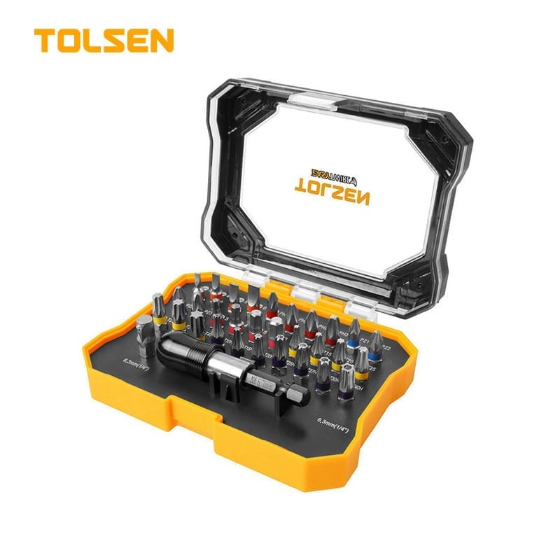 TOLSEN 20377 32Pcs Bit Set, 6150 Cr-V Steel, Security Bits Included, Color-Coded, Quick-Release Holder | Model: 20377_img_0