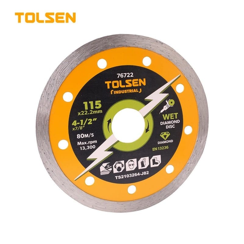 TOLSEN 76720 Wet Diamond Disc, 4" Blade Width : 7.5mm For Wet Cutting, Model: 76720