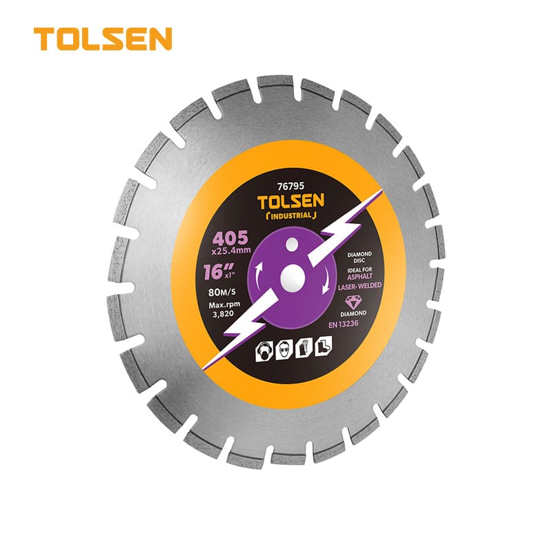 TOLSEN 76795 Diamond Disc for Asphalt & concrete Cutting | 16" & 18" | Laser-Welded | High Segment Height | Models: 76795 | 76797