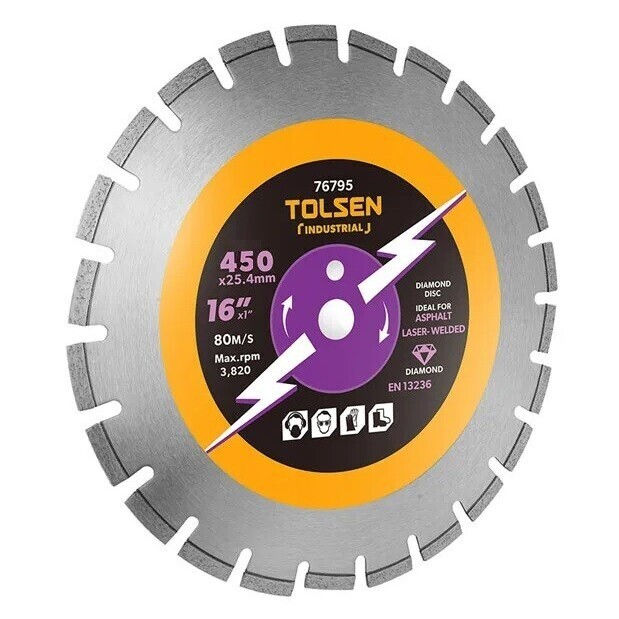 TOLSEN 76795 Diamond Disc for Asphalt & concrete Cutting | 16" & 18" | Laser-Welded | High Segment Height | Models: 76795 | 76797_img_0