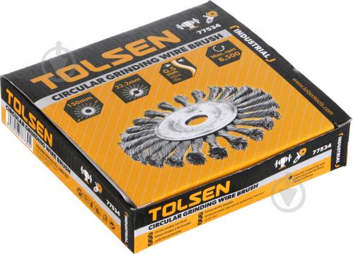 TOLSEN 77534 Circular Grinding Wire Brush, 150mm, 0.5mm Wire Dia, 22.2mm Arbor, 9,000 RPM | Model: 77534_img_1