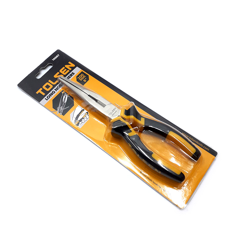 TOLSEN 10007 Long Nose Pliers, 8" (200mm), Nickel Plated, TPR Handle | Model: 10007_img_2
