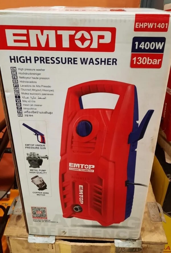 EMTOP EHPW1401 High Pressure Washer | 1400W Power | 130 Bar (1900 PSI) | 5.5 L/min | Auto Stop System | Model: EHPW1401_img_1