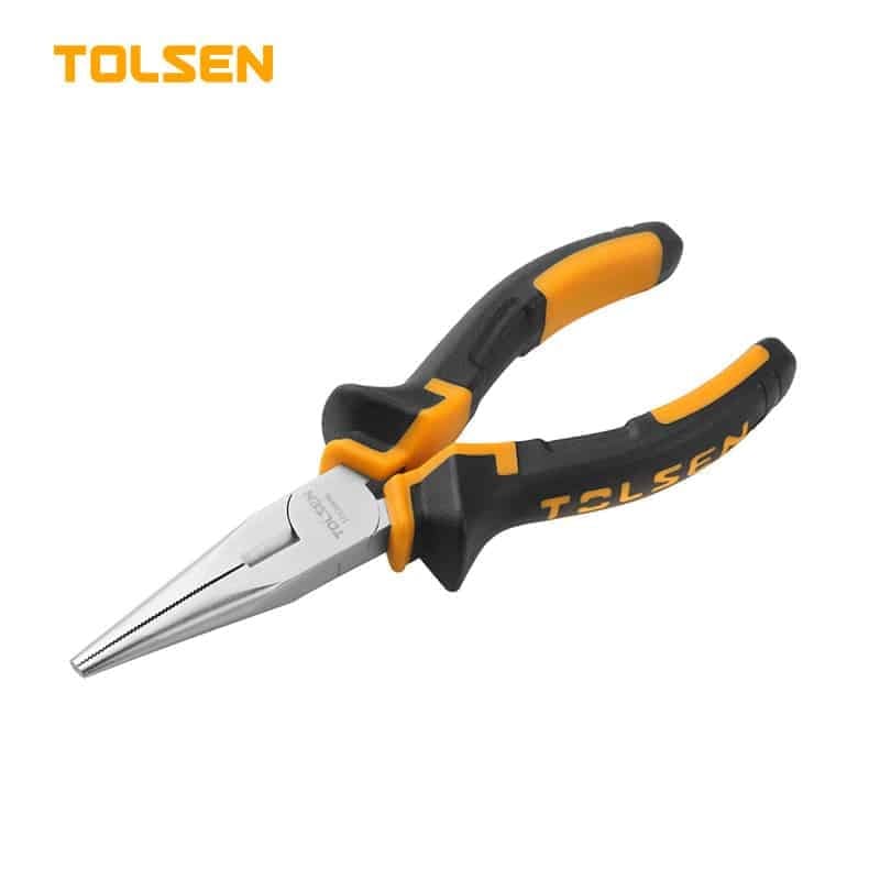 TOLSEN 10006 Long Nose Pliers 6" (160mm), Nickel Plated, TPR Handle; Model: 10006