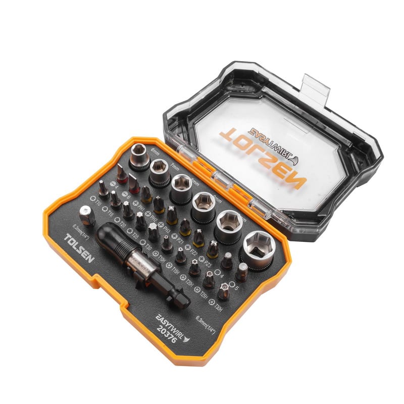 TOLSEN 20376 28Pcs Bit and Socket Set, 1/4" Drive, Cr-V Steel, Color-Coded Bits, Quick-Release Holder | Model: 20376_img_3