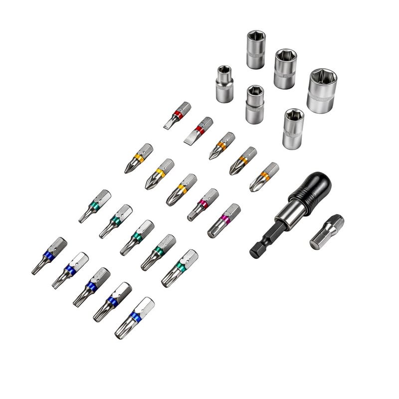 TOLSEN 20376 28Pcs Bit and Socket Set, 1/4" Drive, Cr-V Steel, Color-Coded Bits, Quick-Release Holder | Model: 20376_img_1