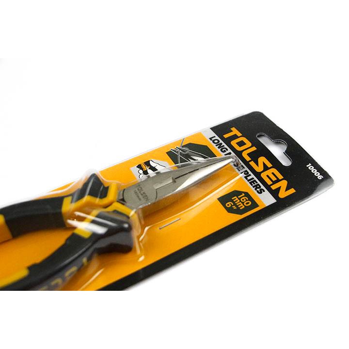 TOLSEN 10006 Long Nose Pliers 6" (160mm), Nickel Plated, TPR Handle; Model: 10006_img_1