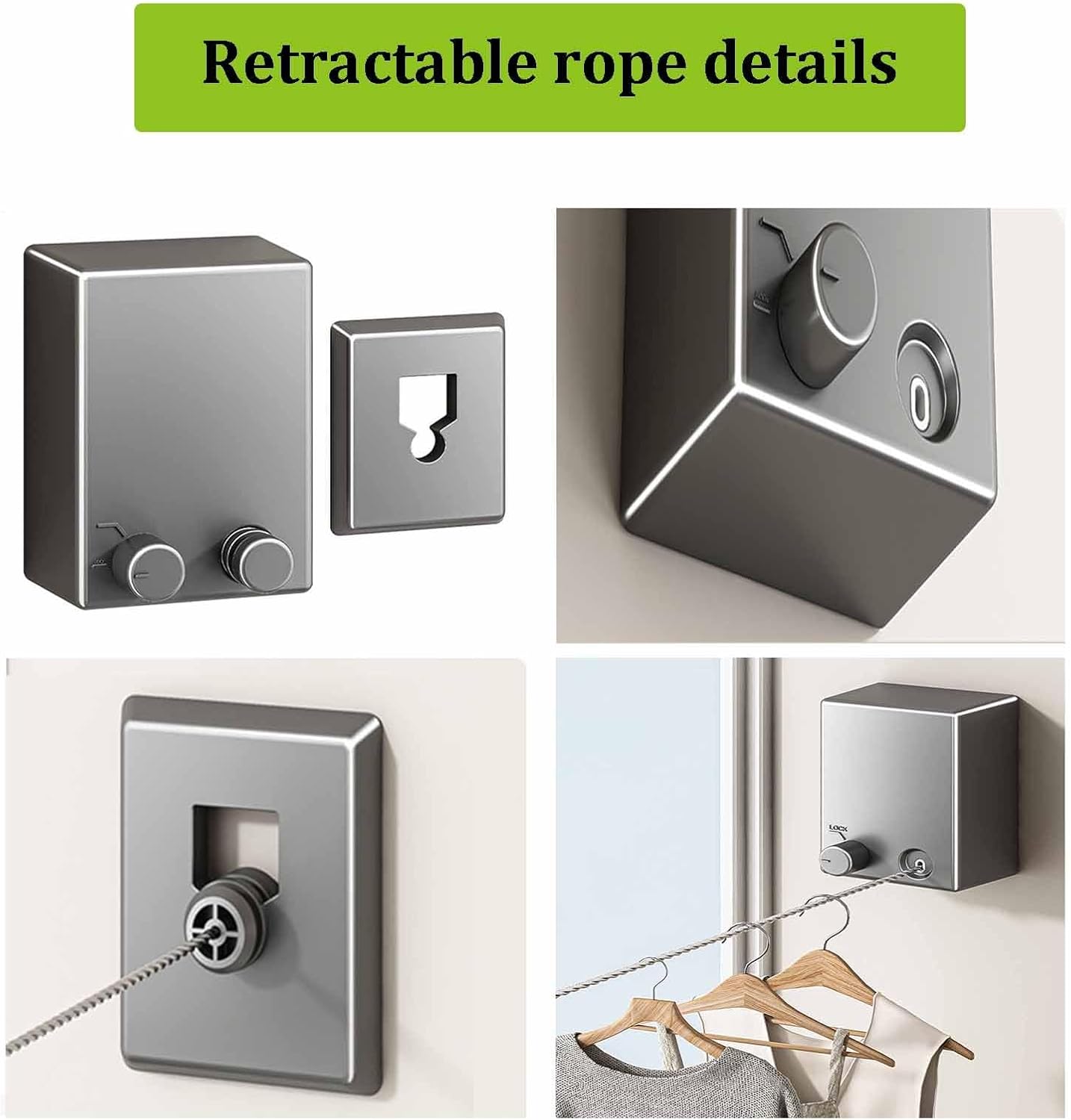Retractable Clothesline Stainless Steel Wall Mount Rope 4.2M_CL-2913_img_6