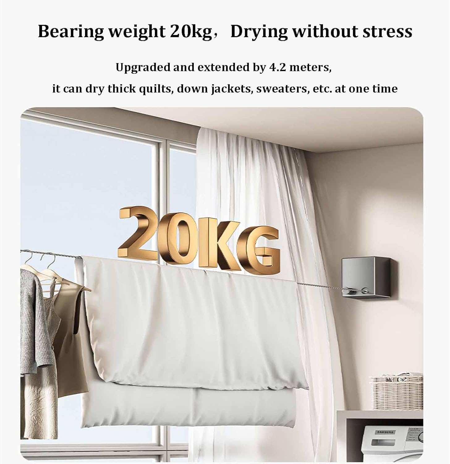 Retractable Clothesline Stainless Steel Wall Mount Rope 4.2M_CL-2913_img_7