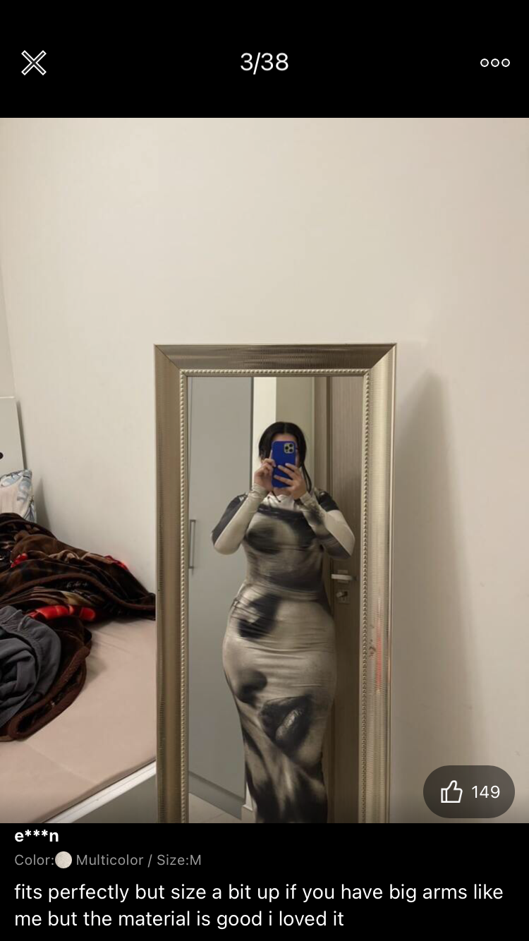 SHEIN BAE Vintage Portrait Mesh Printed Long Sleeve Slim Fit Long Bodycon Dress_img_1