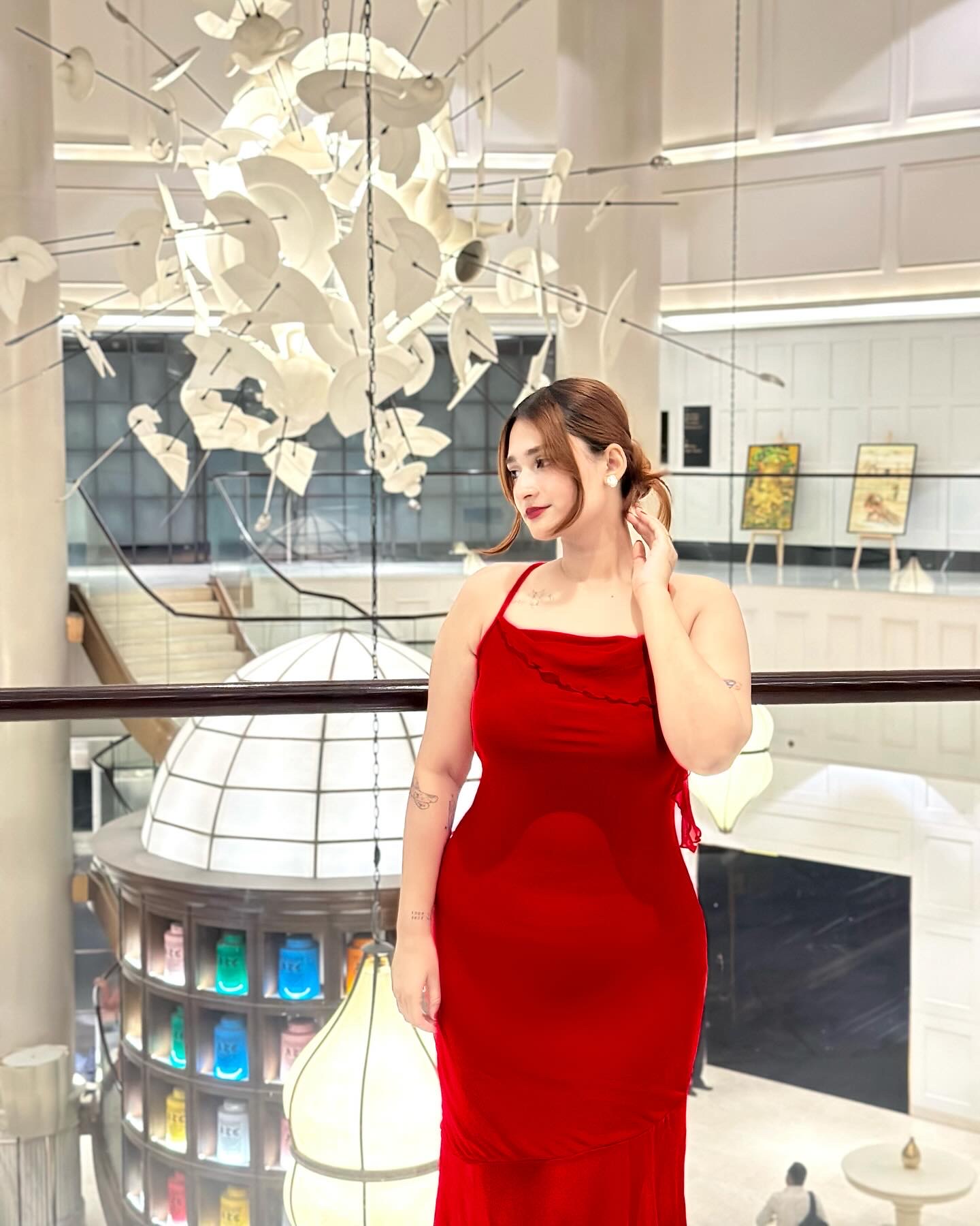 SHEIN MOD Red Prom Ruffle Date Night Ruched Mermaid Hem Cami Dress_img_3