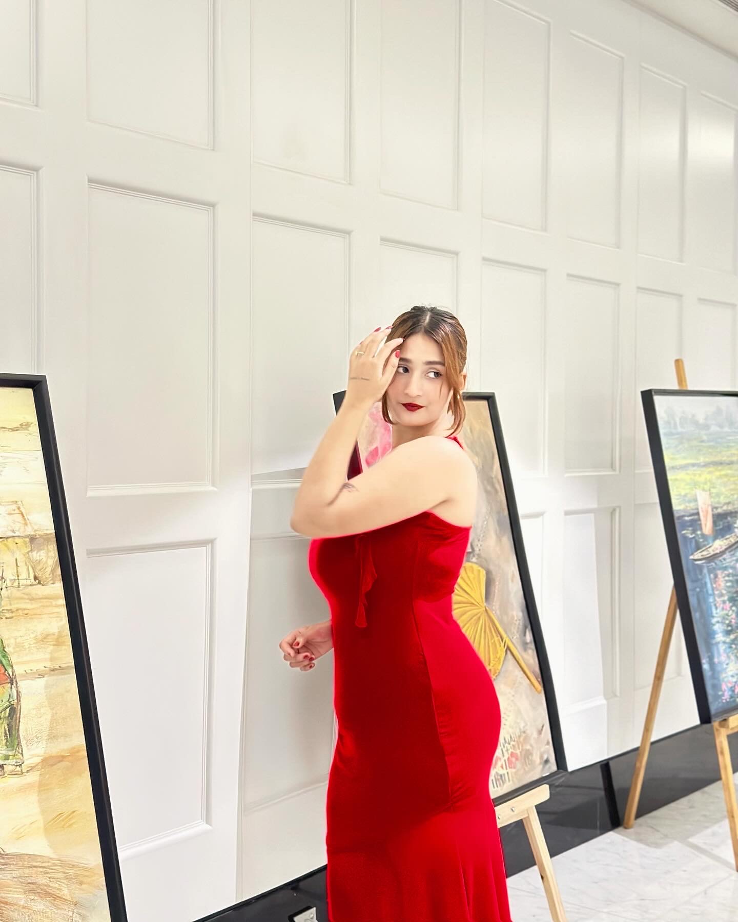 SHEIN MOD Red Prom Ruffle Date Night Ruched Mermaid Hem Cami Dress_img_8