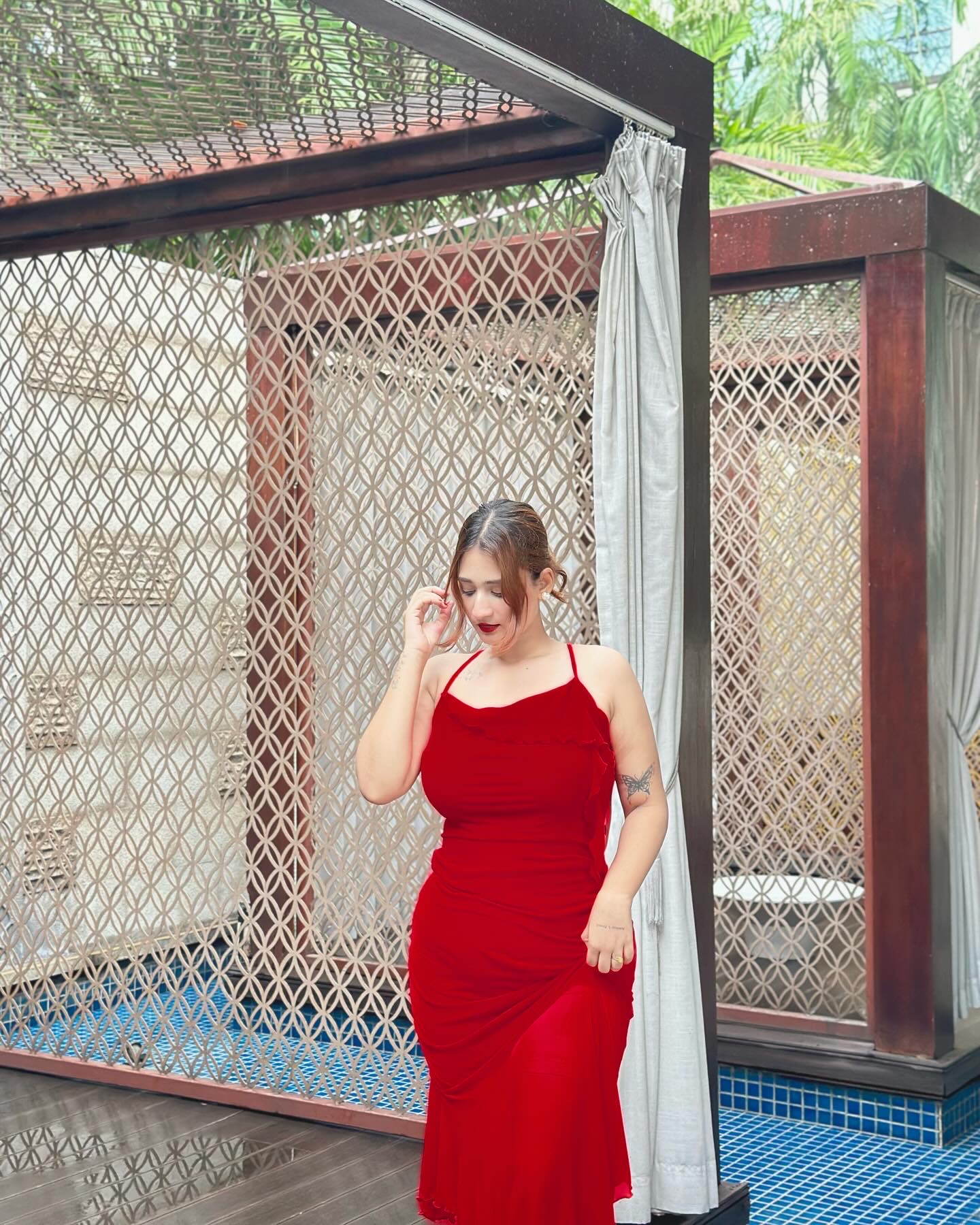 SHEIN MOD Red Prom Ruffle Date Night Ruched Mermaid Hem Cami Dress_img_9