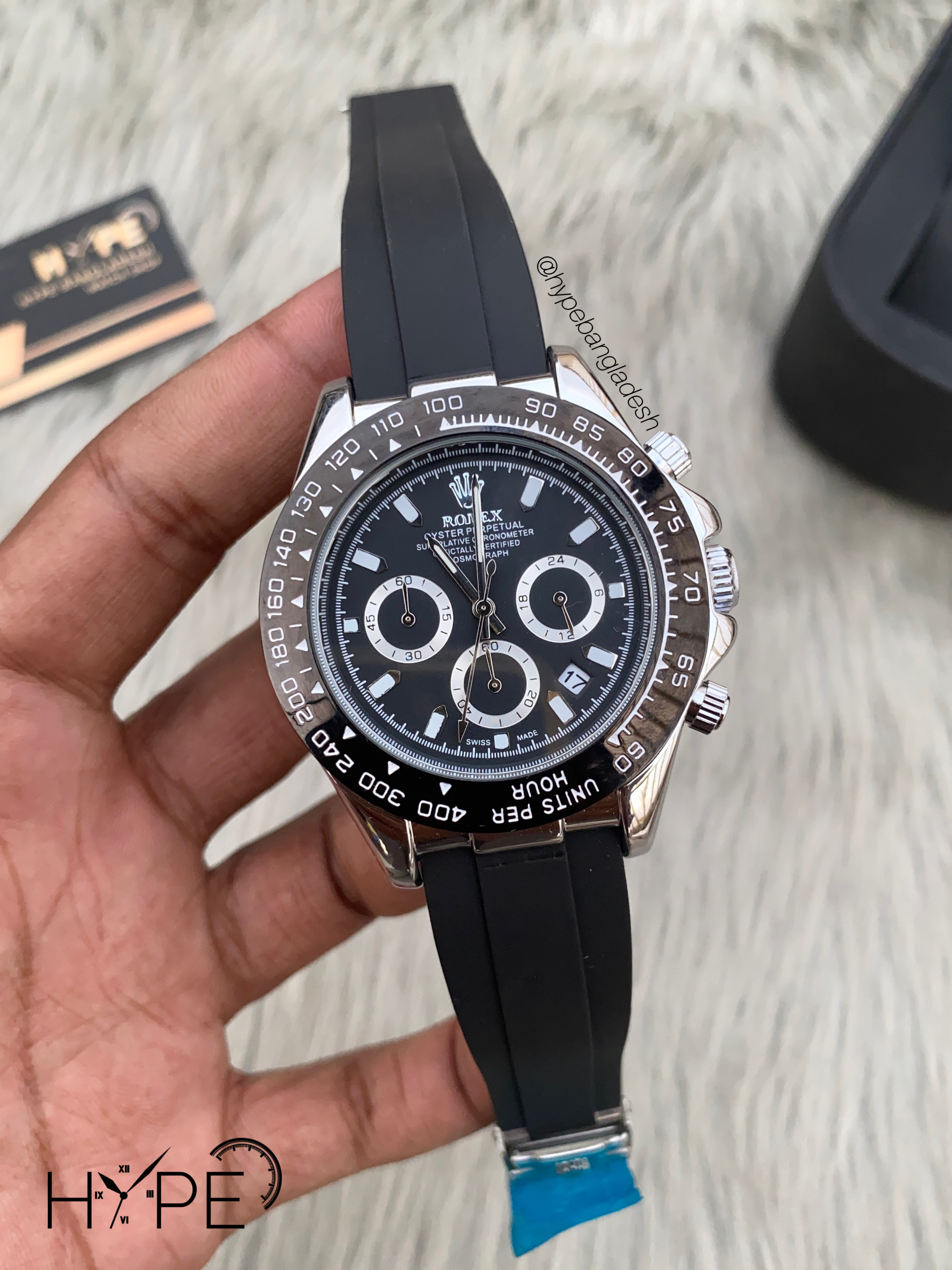 R0LEX daytona rubber belt (Black-Silver)_img_0