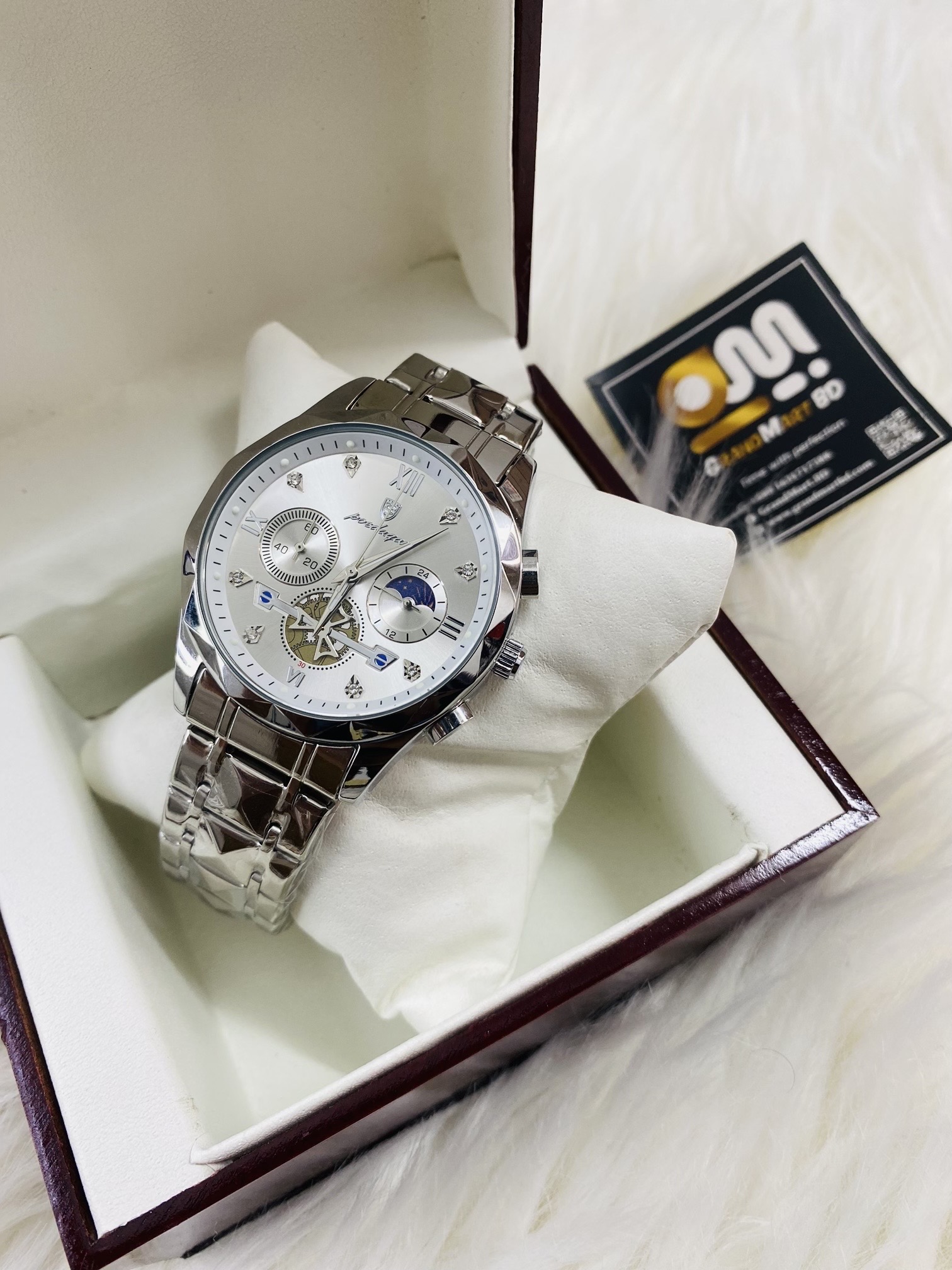 .POEDAGAR 996 Stainless Steel Chronograph Luminous Quartz Watch For Men .