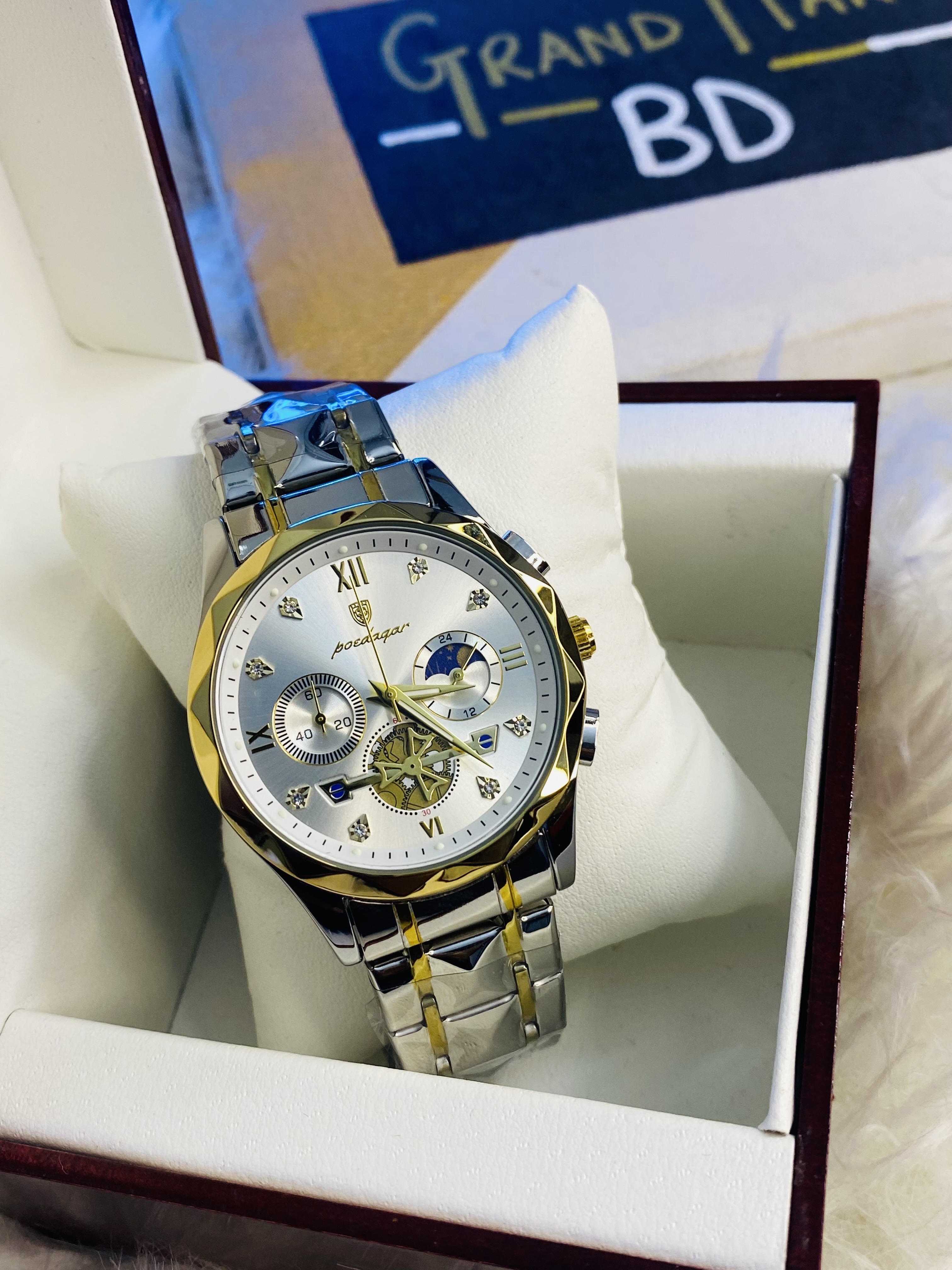 POEDAGAR 996 Stainless Steel Chronograph Luminous Quartz Watch For Men - Toton white Color_img_2