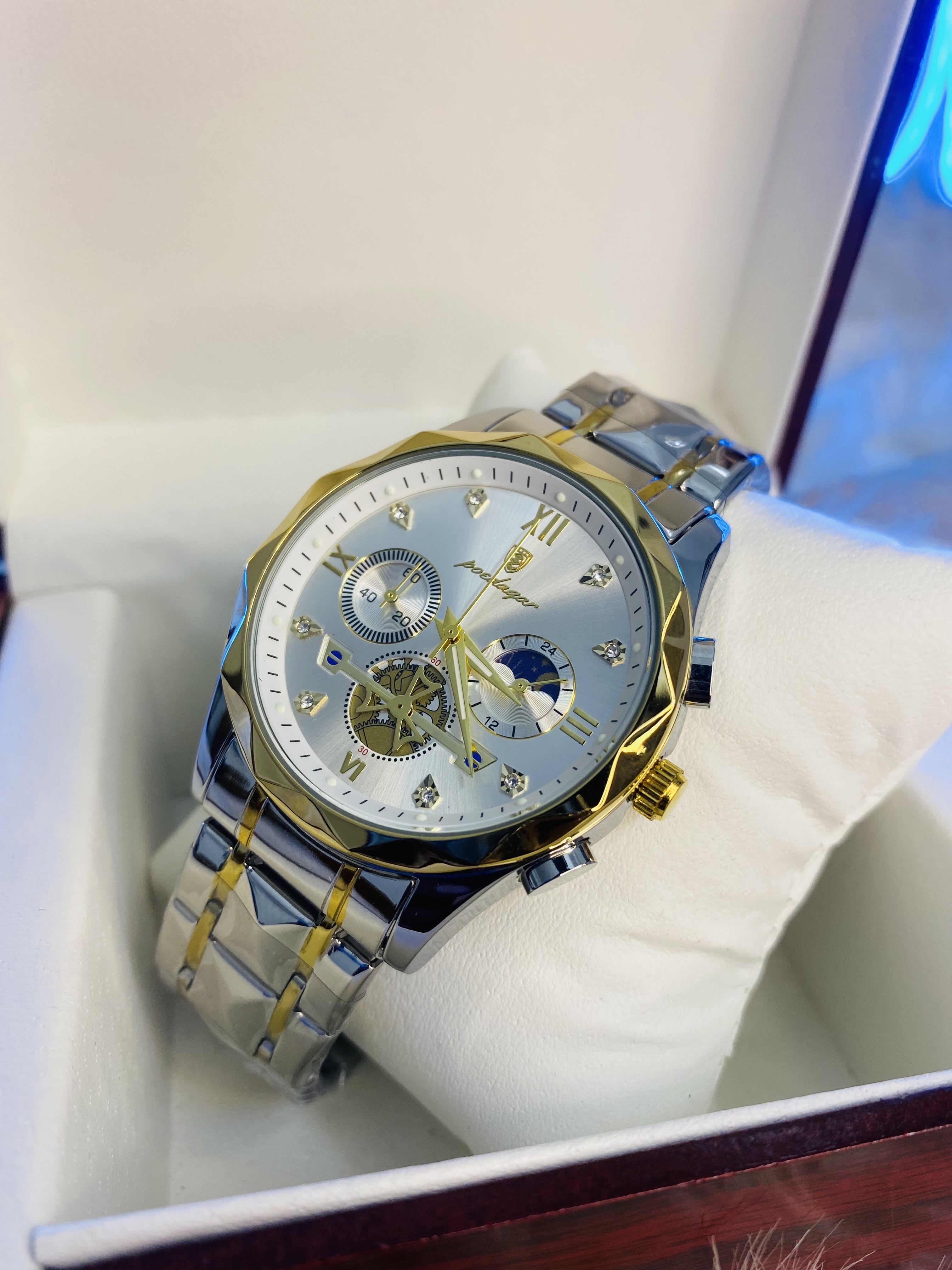 POEDAGAR 996 Stainless Steel Chronograph Luminous Quartz Watch For Men - Toton white Color_img_3
