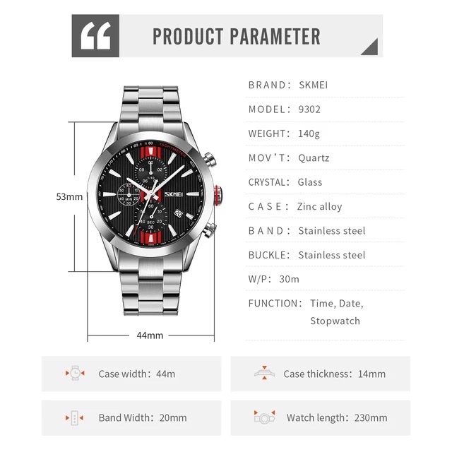 SKMEI 9302 high quality silver mens watch_img_1