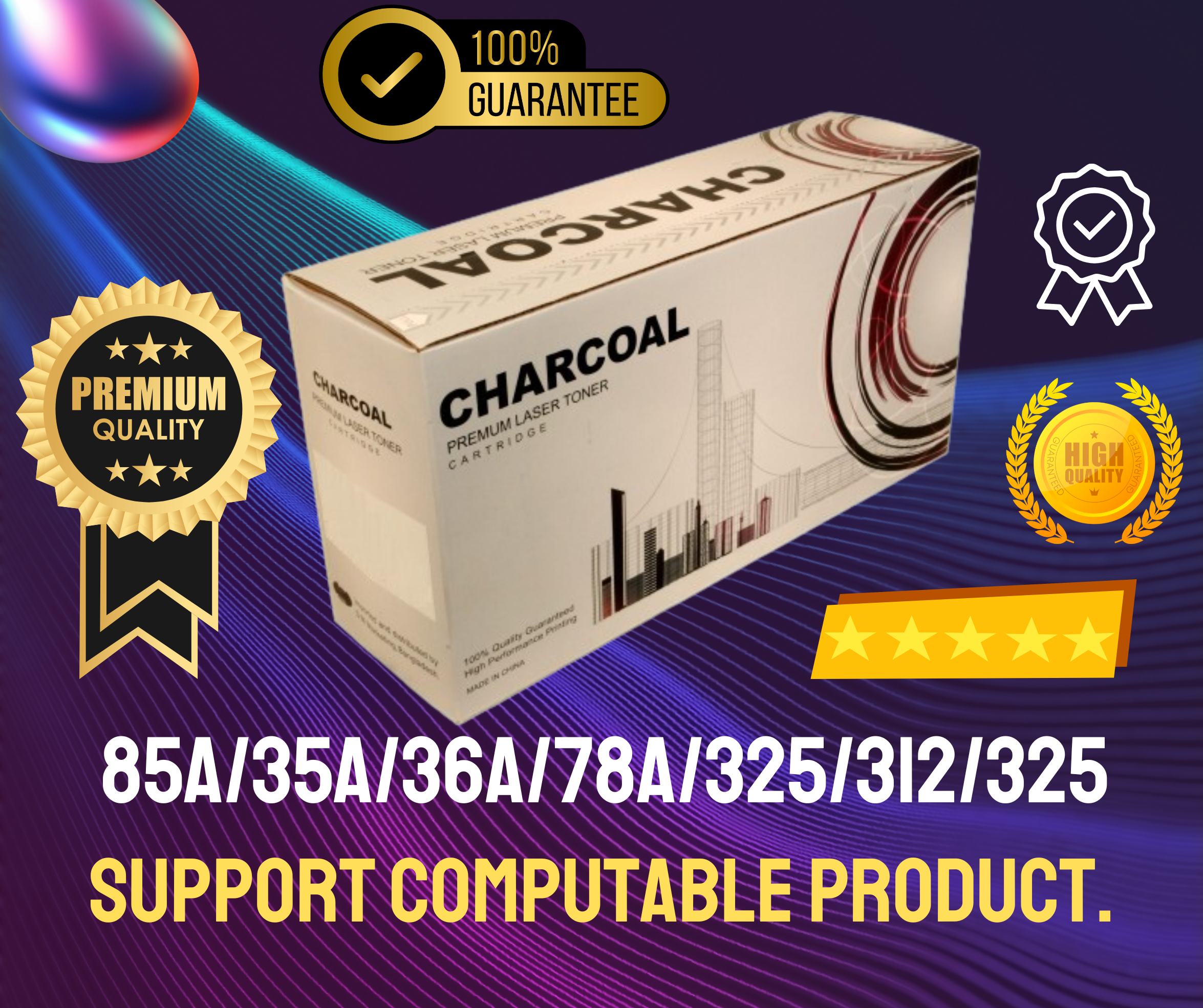 CHARCOAL BRAND 85A/35A/36A/78A/325/312/325 Compatible Toner for HP & Canon (1102, 6030, 6230, MF3010)