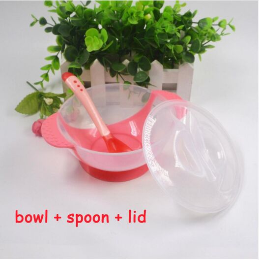 Baby feeding bowl set with lid & Temperature silicon spoon