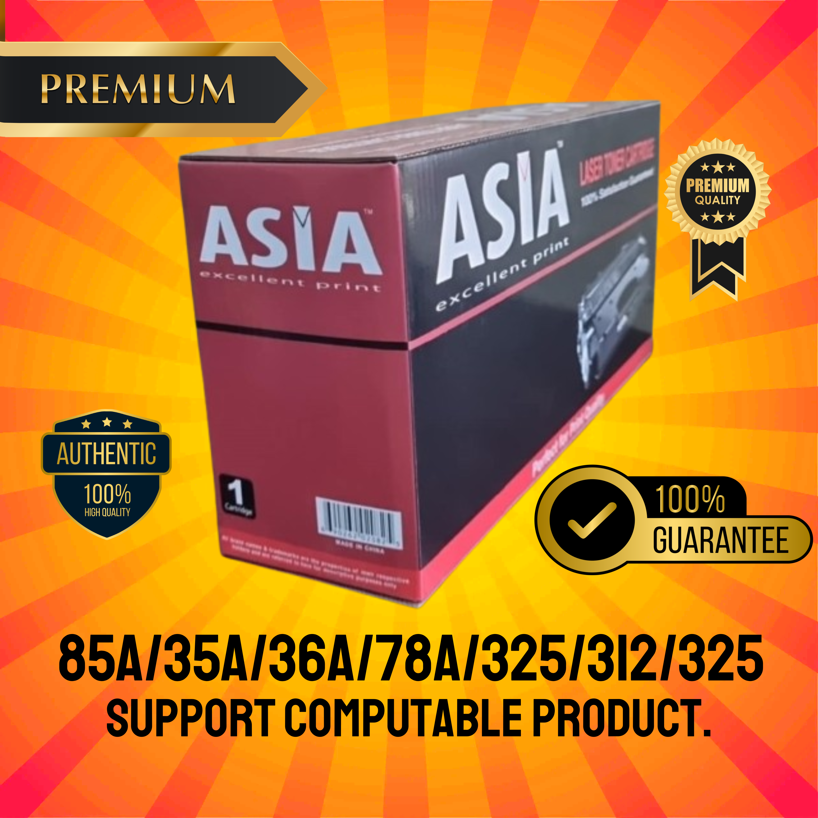ASIA BRAND 85A/35A/36A/78A/325/312/325 Compatible Toner for HP & Canon (1102, 6030, 6230, MF3010)
