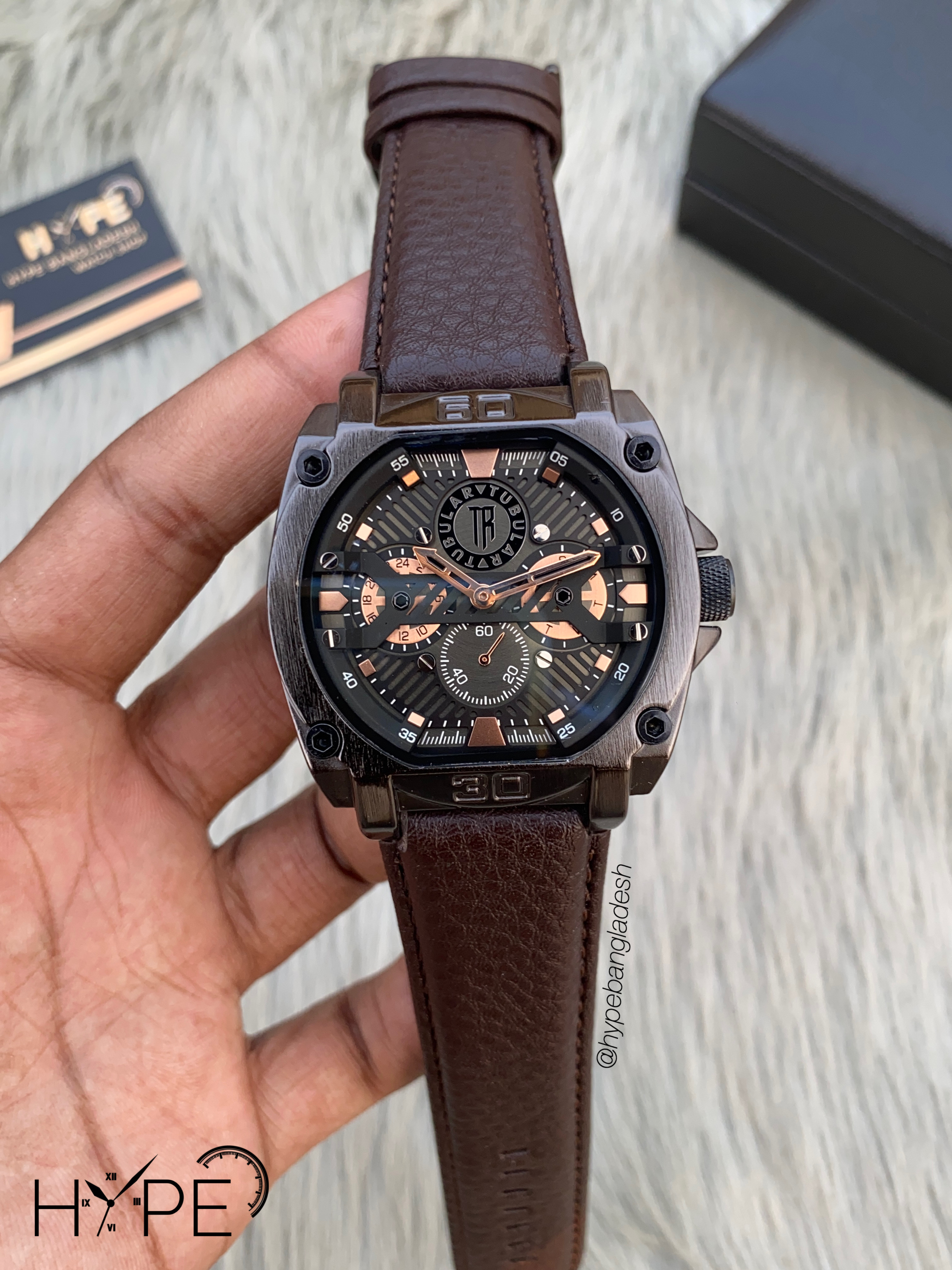 Tubular square shape leather belt (brown)_img_0